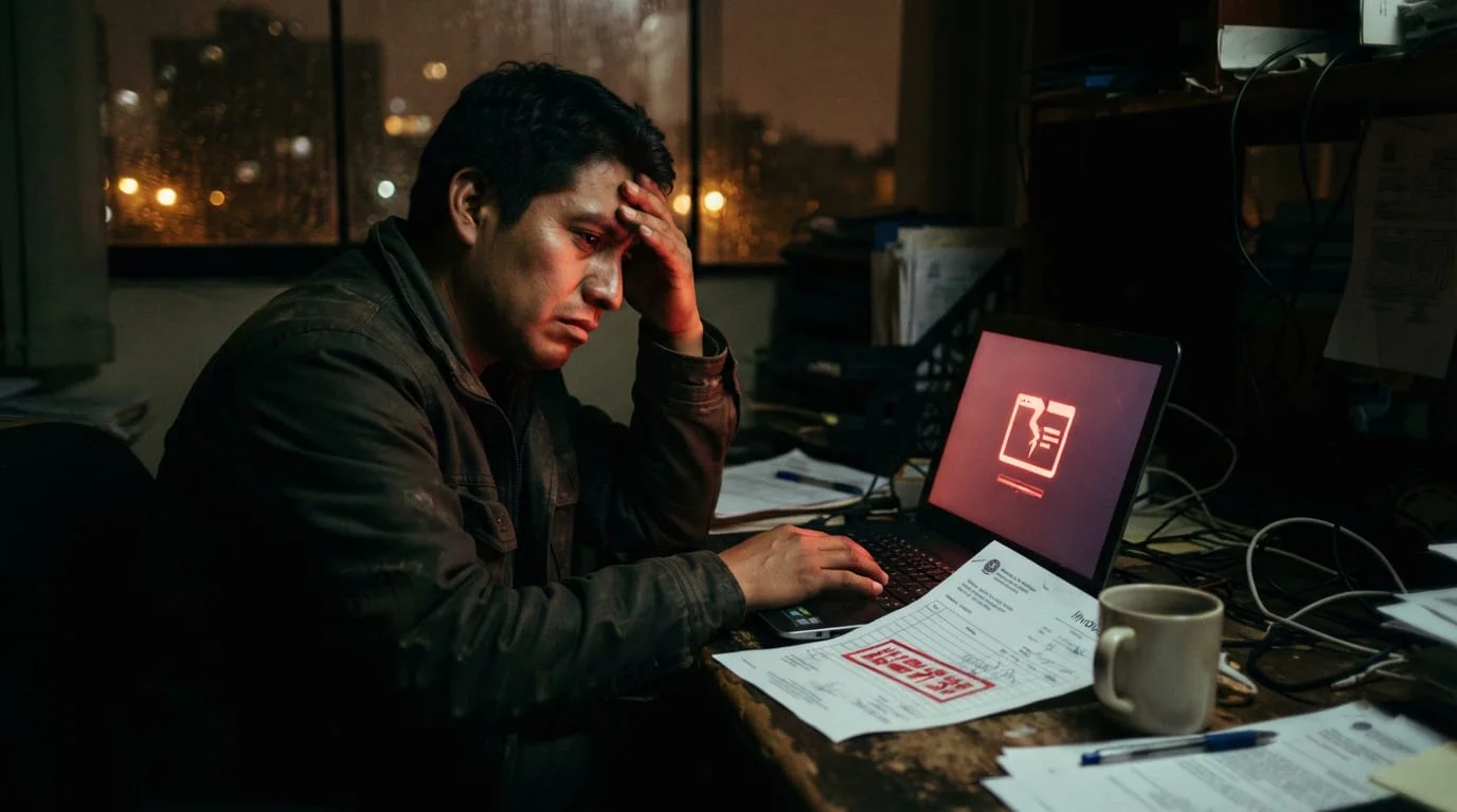 factura de hosting vencida sobre laptop con error