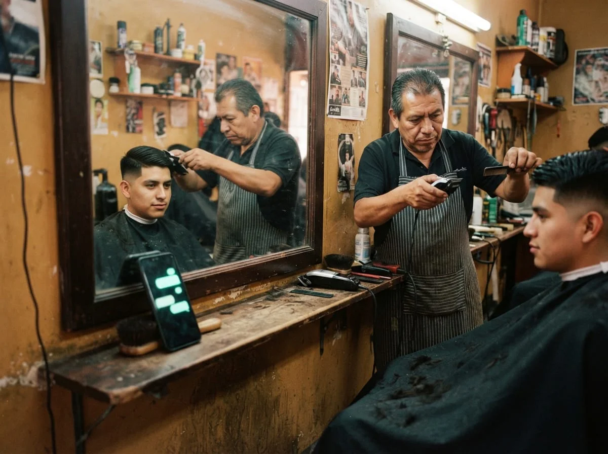 barbero cortando cabello en su barbería