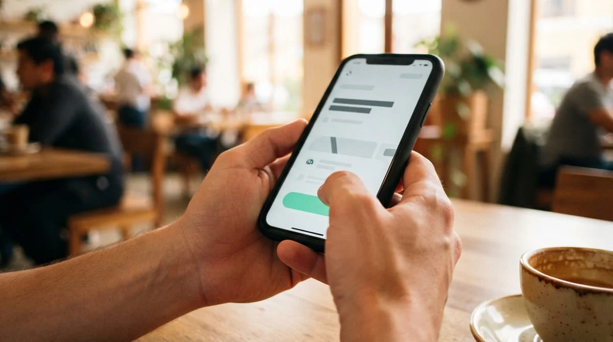 formulario en celular en cafetería