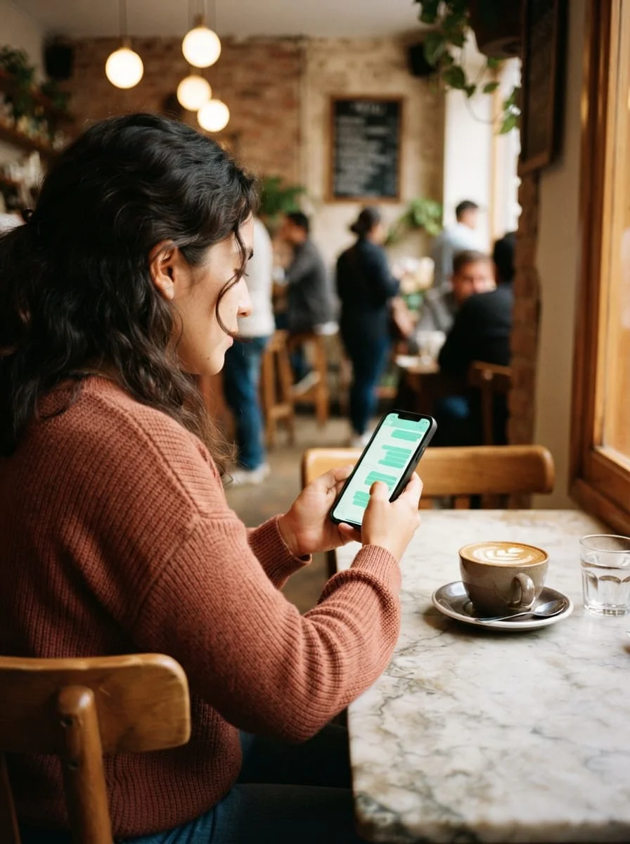 cliente en café usando chat automático