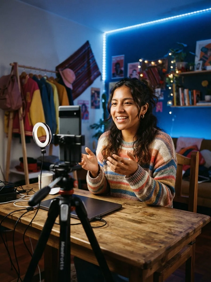 creadora grabando reel con ring light